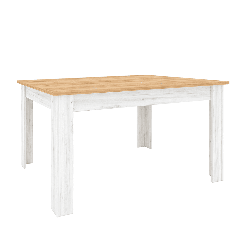 KONDELA Jedálenský stôl, rozkladacia, dub craft zlatý/dub craft biely, 135-184x86 cm, SUDBURY